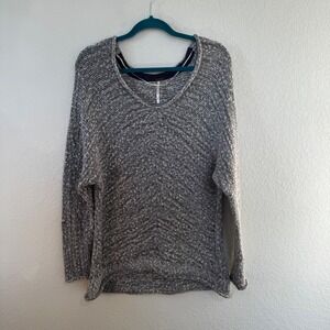 Free People‎ Knit Sweater Oversized V Neck Tunic Grey Speckled Size Small